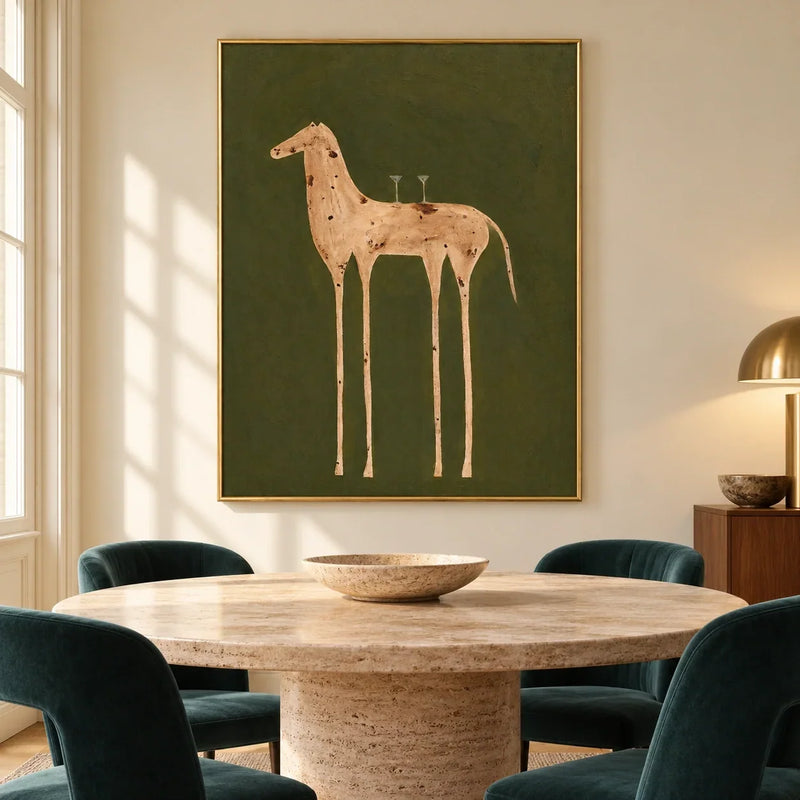 Olive Aperitif hand-painted oil painting above a dining table