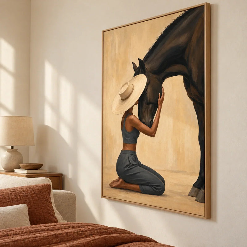 Quiet Nuzzle hand-painted oil painting above a bed in a bedroom