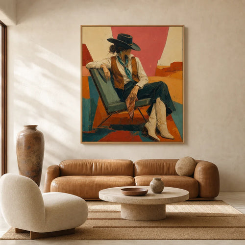 Between Rides | Hand-Painted Seated Cowgirl Oil Painting