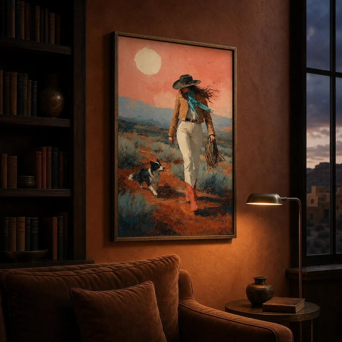 At Her Feet | Hand-Painted Cowgirl and Dog Oil Painting
