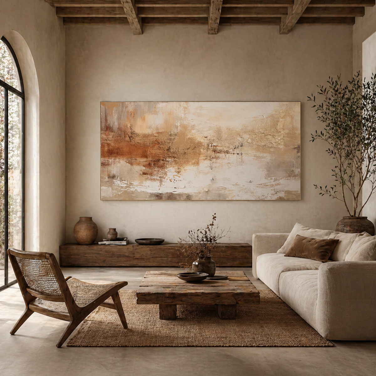 Apricot Horizon | Hand-Painted Abstract Landscape Oil Painting