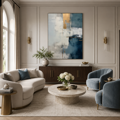 Azure Balance | Hand-Painted Abstract Oil Painting