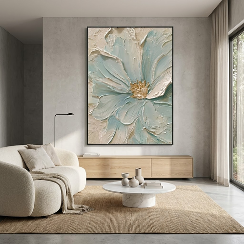 Azure Bloom | Hand-Painted Floral Oil Painting