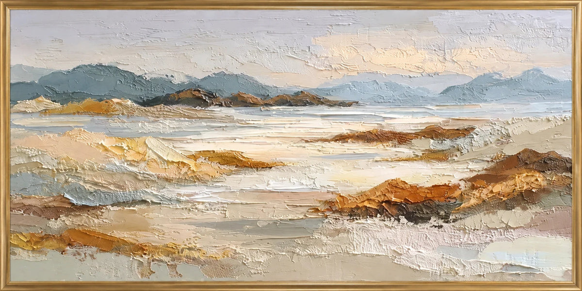 Amber Tidelands | Hand-Painted Tidal Coast Landscape Oil Painting