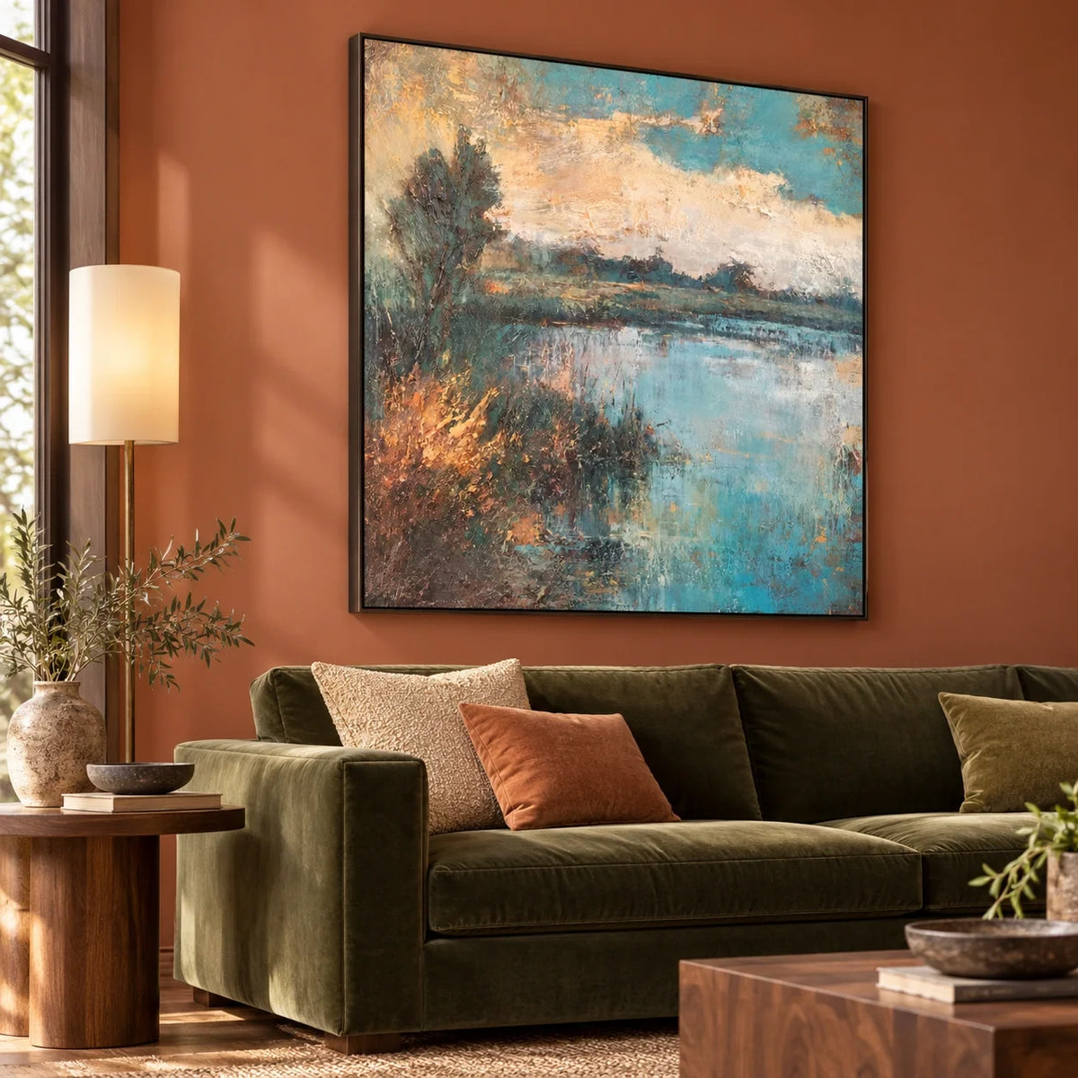 Amber Waterline | Hand-Painted Lake Landscape Oil Painting