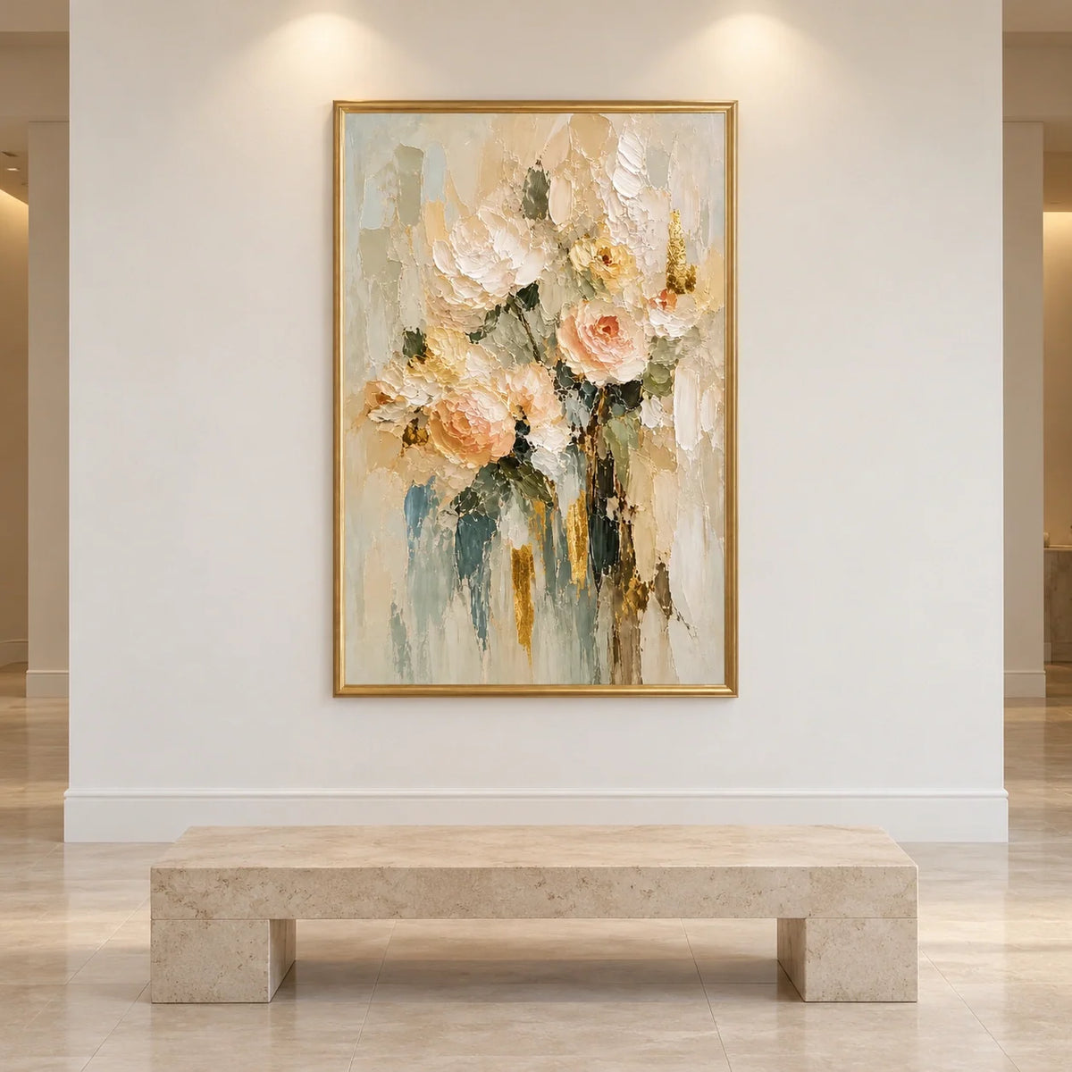 Apricot Whisper | Hand-Painted Soft Peach and Cream Roses Oil Painting