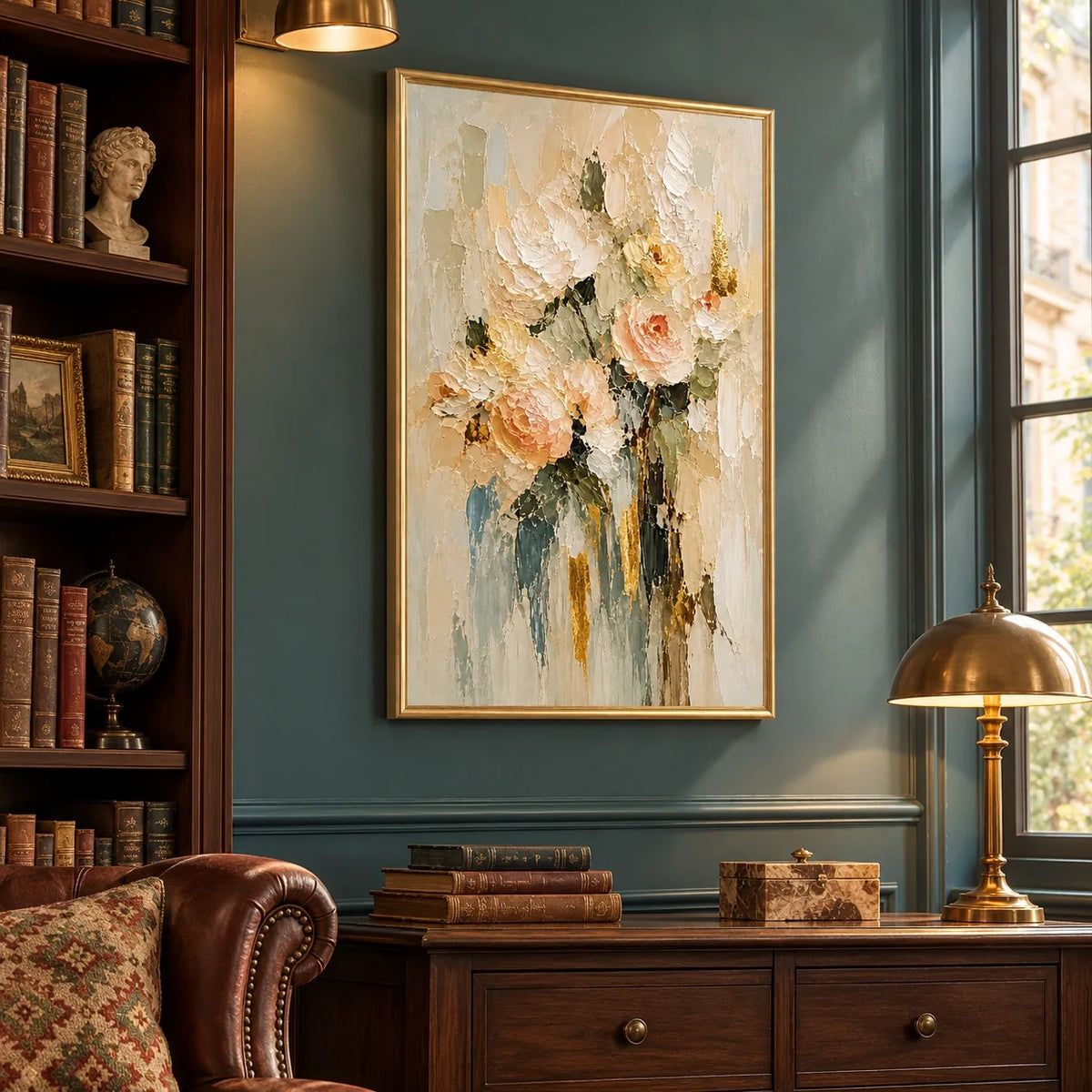 Apricot Whisper | Hand-Painted Soft Peach and Cream Roses Oil Painting