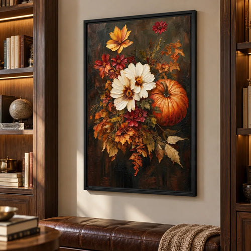 Autumn Posy | Hand-Painted Autumn Flowers and Pumpkin Oil Painting