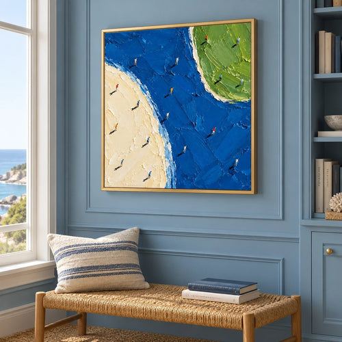 Azure Passage | Hand-Painted Miniature Figures on Color Fields Oil Painting