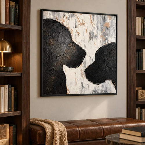 Charcoal Companions | Hand-Painted Facing Animal Silhouettes Oil Painting