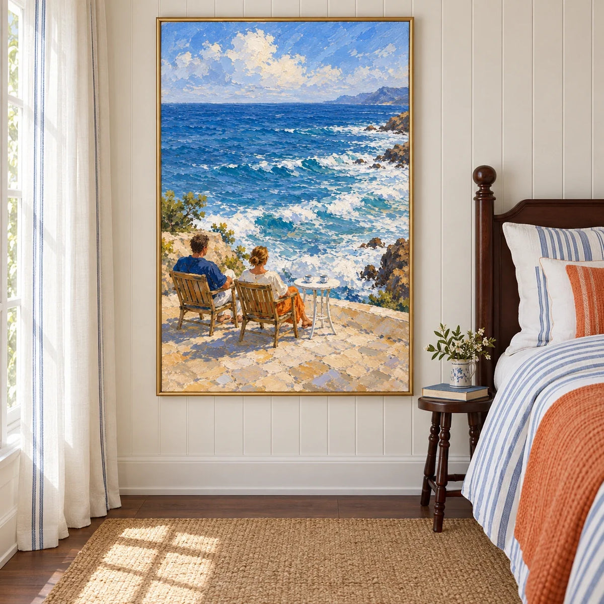 Above the Tide | Hand-Painted Seaside Couple Oil Painting