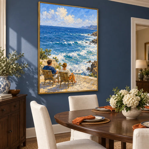 Above the Tide | Hand-Painted Seaside Couple Oil Painting
