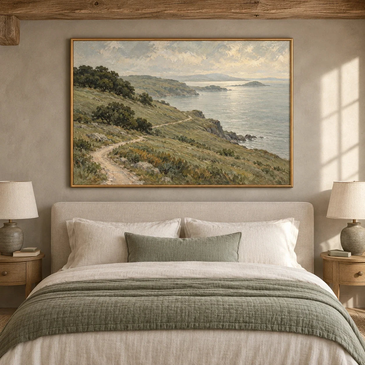 Above the Bay | Hand-Painted Coastal Hillside Path Oil Painting