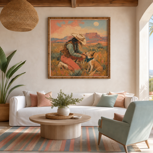 Canyon Kindred | Hand-Painted Cowgirl and Dog Oil Painting