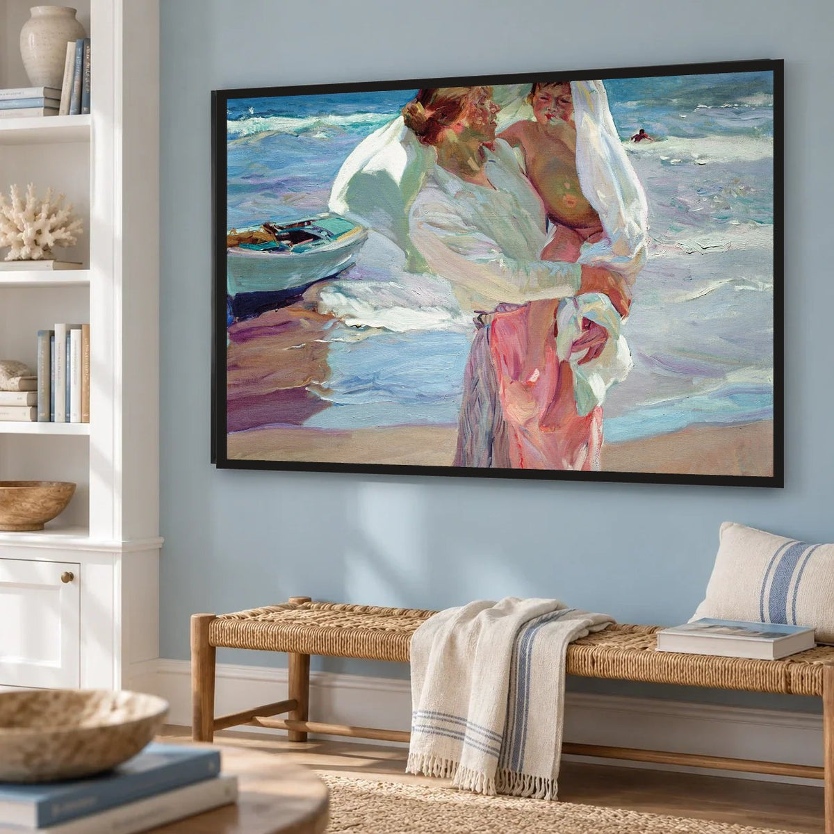 After Bathing (1915) — hand-painted oil painting in a coastal living room