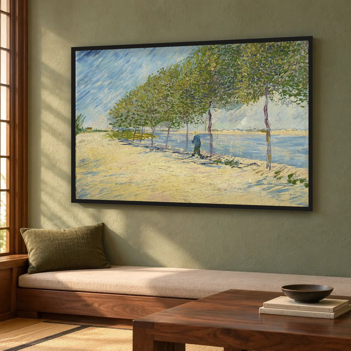 Along the Seine — hand-painted oil painting in a living room