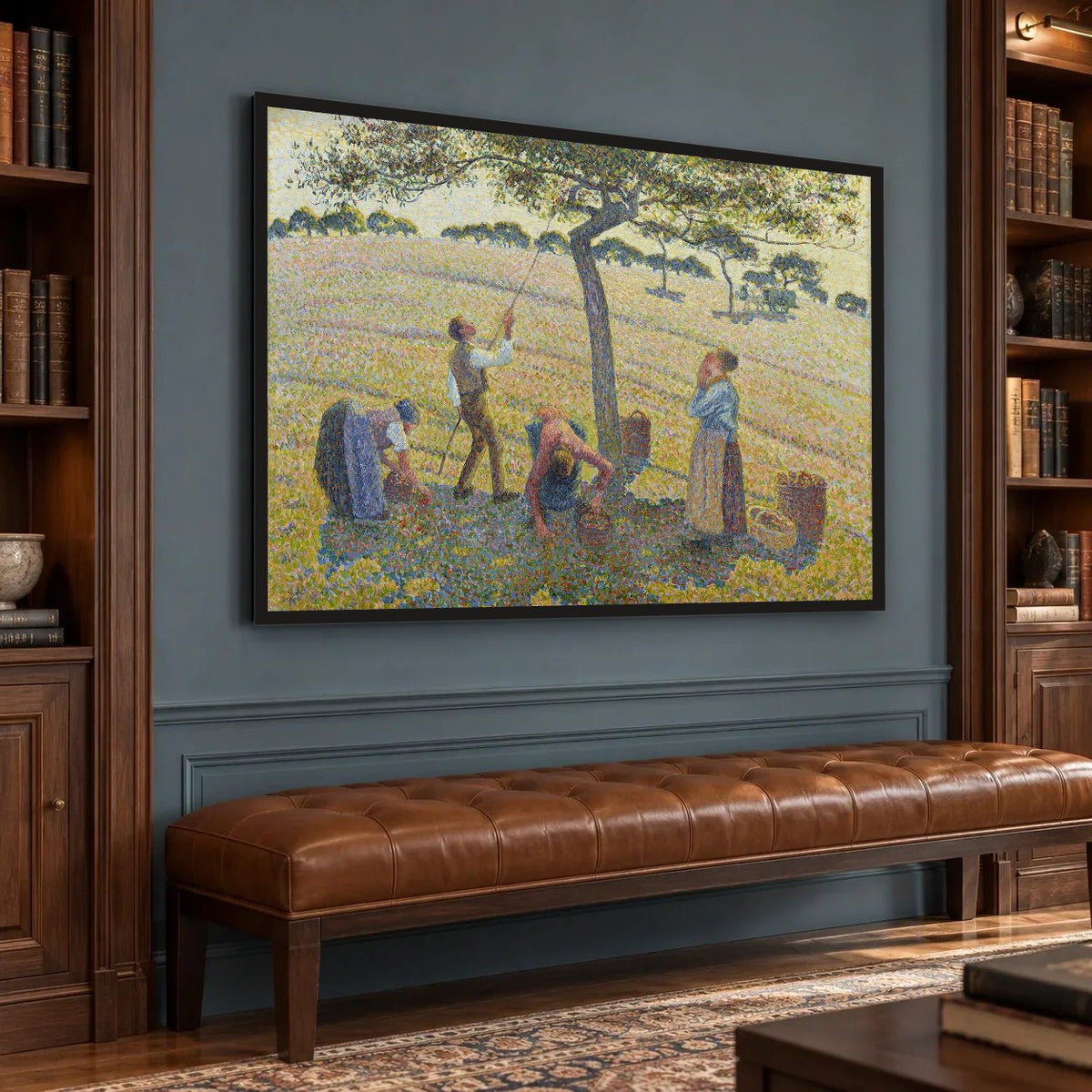 Apple Harvest — hand-painted oil painting in a library