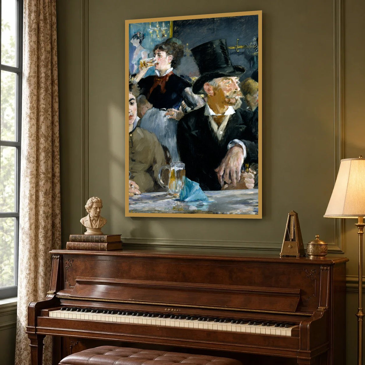 At the Café — hand-painted oil painting in a music room