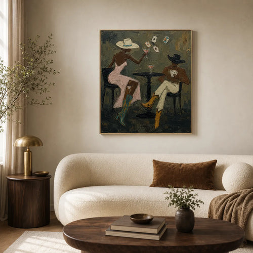 Cards Aloft | Hand-Painted Western Card Game Oil Painting